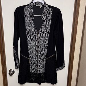 Dzhavael Couture Black Jacket Full Zip Front Long Sleeve Lace Whimsigoth Grunge